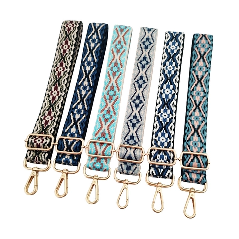 Wide Replacement Bag Strap Adjustable Shoulder Crossbody Ethnic Geometric Jacquard Webbing With Metal Buckles