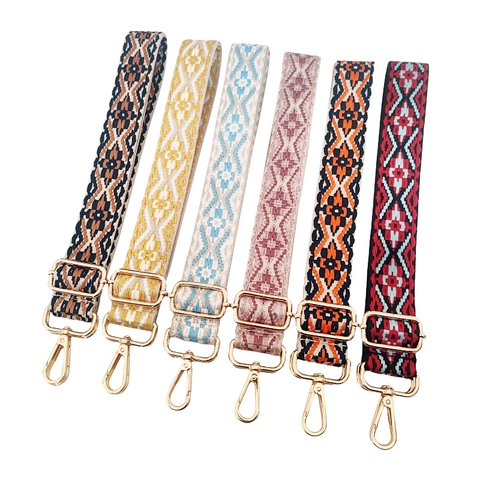 Replacement Bag Strap Adjustable Wide Shoulder Strap Polyester Ethnic Geometric Jacquard Embroidery Crossbody Bags