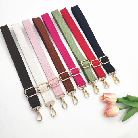 Adjustable Polyester Cotton Webbing Bag Strap Solid Color Shoulder Crossbody Bag Replacement Belt With Metal Buckles Women Accessories