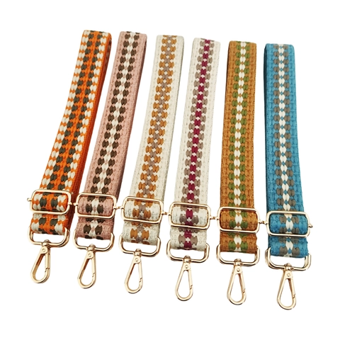 Adjustable Wide Woven Bag Strap Replacement For Handbags Ethnic Style Crossbody Shoulder Purse Strap Multicolor Polyester Belt