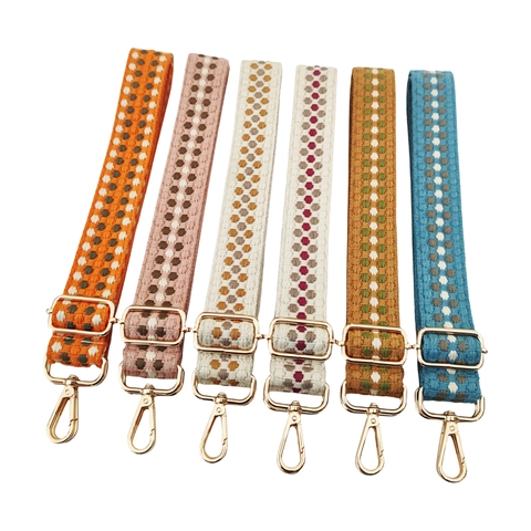 Wide Bag Strap Adjustable Woven Jacquard Ethnic Style Replacement Shoulder Crossbody Belt With Metal Buckles