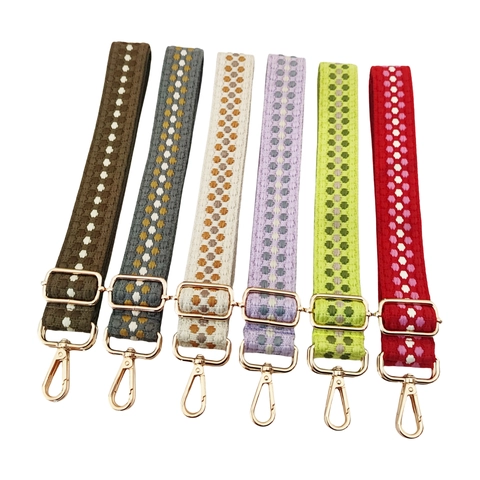 Wide Bag Strap Adjustable Woven Jacquard Ethnic Style Replacement Shoulder Crossbody Belt With Metal Buckles