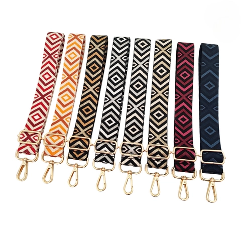 Adjustable Wide Bag Shoulder Strap Geometric Jacquard Replacement Woven Belt With Metal Buckle For Crossbody Handbags