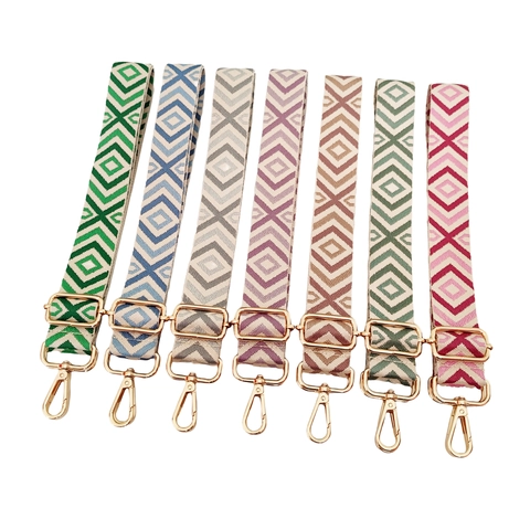 Adjustable Wide Bag Shoulder Strap Geometric Jacquard Replacement Woven Belt With Metal Buckle For Crossbody Handbags