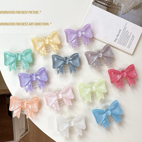 Glitter Bow Tie Phone Grip Expanding Adhesive Resin Cell Phone Holder Sparkly Korean Ins Style Desktop Stand