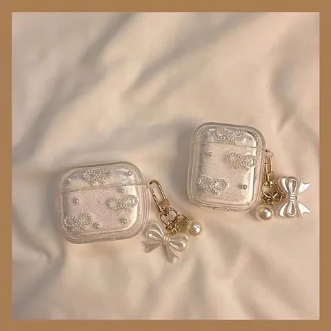 Custodia Per Auricolari Trasparente Glitter Con Pendente Fiocco Di Künstliche Perle Custodia Protettiva In TPU Dolce Per Donna