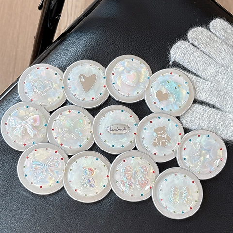 Soporte Magnético Para Teléfono Griptok Textura Concha Diamantes De Imitación Corazón Lazo MagSafe Soporte Retráctil Lindo