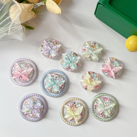 Soporte De Agarre Para Teléfono Magnético Adhesivo Resina 3D Mariposa Lazo Lentejuelas Corazón Perla Artificial Dulce Niñas