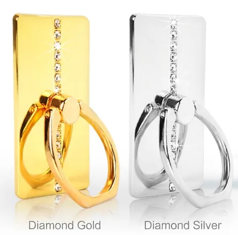 Universal Metal Phone Ring Holder Luxury Rhinestone Finger Kickstand 360 Degree Rotation Shiny Mirror Zinc Alloy