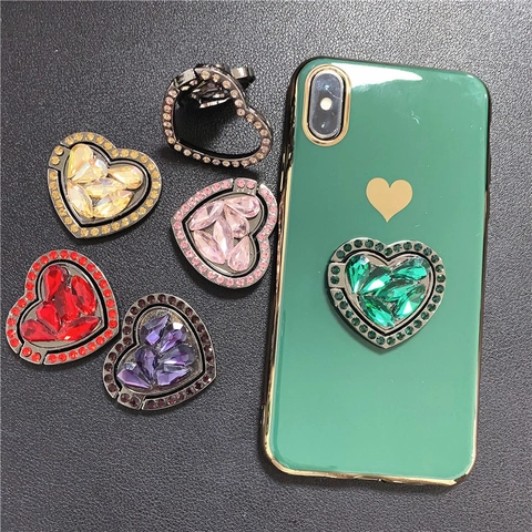 Sparkly Heart Shape Rhinestone Phone Ring Holder Zinc Alloy Rotatable Foldable Universal Finger Kickstand Decoration