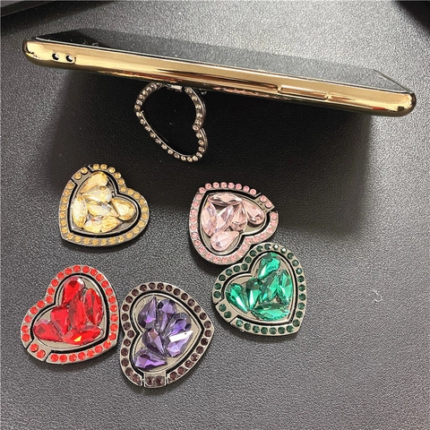 Sparkly Heart Shape Rhinestone Phone Ring Holder Zinc Alloy Rotatable Foldable Universal Finger Kickstand Decoration