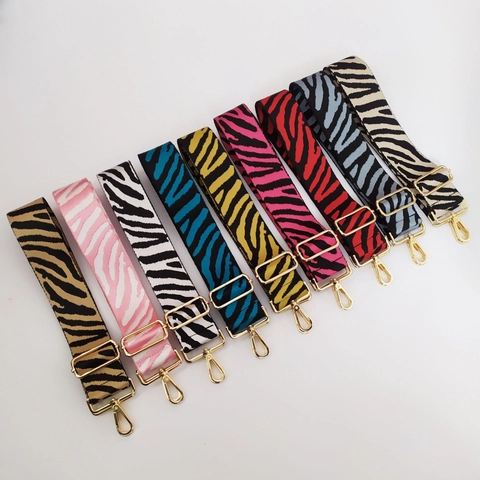 Bandoulière Large de Sac avec Imprimé Zèbre Remplacement en Nylon Épaissi Réglable Matériel Doré pour Femmes