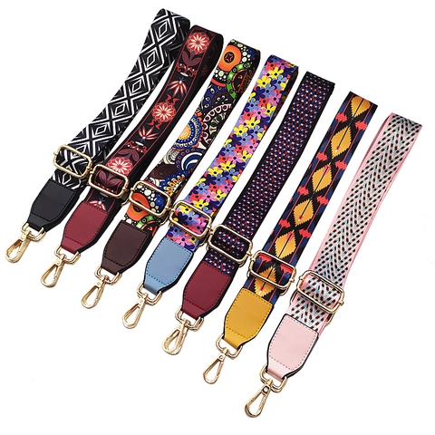 Ethnic Style Wide Shoulder Strap Adjustable Polyester Replacement For Handbags Crossbody Bags Gold Buckle