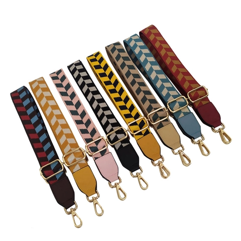 Correa De Hombro Tejida Ajustable De Repuesto Para Bolso Con Extremos De Cuero Y Hebilla Metálica Diseño Jacquard Geométrico