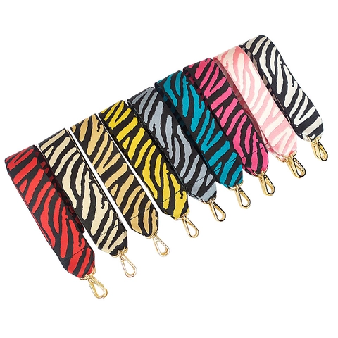 Zebra-Print Breiter Taschenriemen Ersatz Gewebter Stoff Schultergurt Mit Gold-Metall-Karabinerverschluss Mode