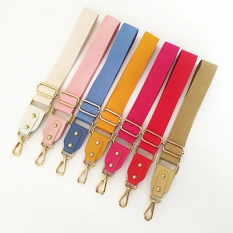 Adjustable Wide Bag Shoulder Strap Cotton Canvas Webbing Solid Color Replacement For Crossbody Bags With Metal Clasps