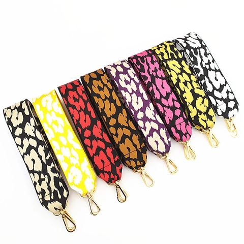 Leopard Print Wide Shoulder Strap Polyester Cotton Thickened Replacement Bag Strap With Gold Metal Swivel Hooks Accessory