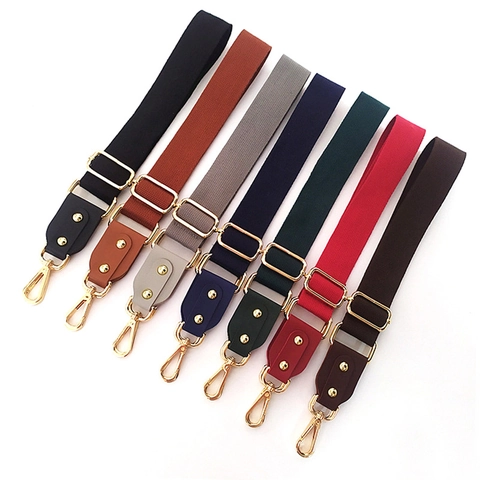 Adjustable Wide Bag Shoulder Strap Cotton Canvas Webbing Solid Color Replacement For Crossbody Bags With Metal Clasps