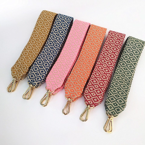 Ethnic Geometric Wide Bag Strap Replacement Adjustable Polyester Jacquard Woven Shoulder Crossbody Belt With Metal Lobster Clasp