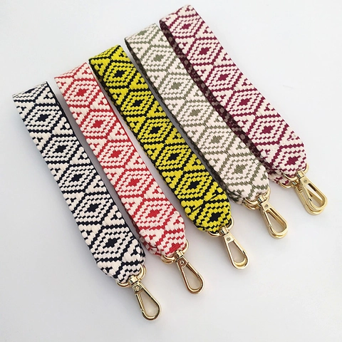 Bandoulière Large Style Ethnique Sangle De Sac Motifs Géométriques Jacquard Polyester Coton Mousquetons En Métal Doré Bohème