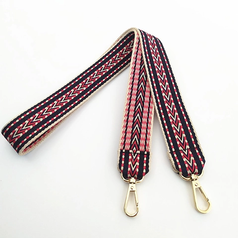 Widened Ethnic Geometric Pattern Bag Strap Replacement Shoulder Crossbody Belt With Golden Metal Clasps Bohemian Style