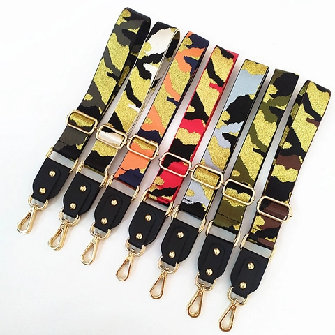 Breiter Tarnmuster Ersatz-Schultergurt Für Taschen Verstellbarer Nylongurt Mit Metallfaden Goldener Schnalle Nur Gurt