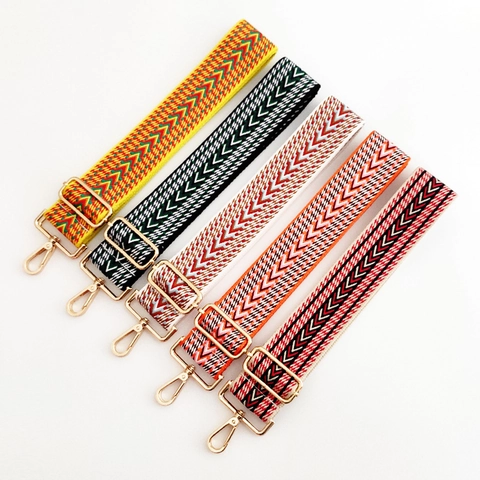 Adjustable Replacement Shoulder Strap For Handbags Crossbody Wide Canvas Weave Ethnic Geometric Pattern Metal Buckle
