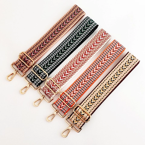 Adjustable Replacement Shoulder Strap For Handbags Crossbody Wide Canvas Weave Ethnic Geometric Pattern Metal Buckle