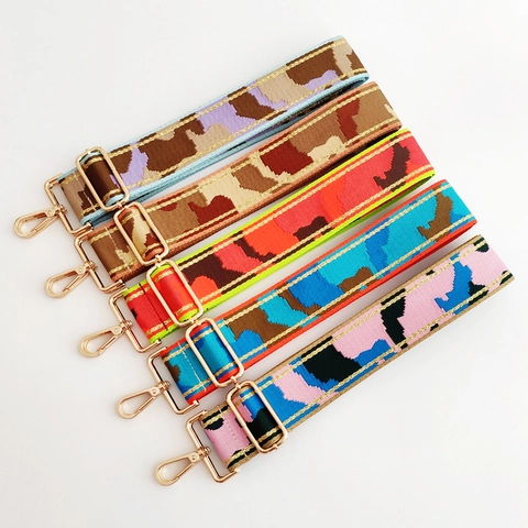 Adjustable Camouflage Bag Strap Widened Replacement Shoulder Webbing With Gold Silver Thread For Crossbody Handbags