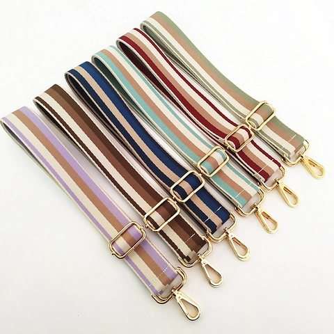 Replacement Shoulder Bag Strap Wide Adjustable Cotton Polyester Patterned Webbing Crossbody Belt Gold Metal Hook