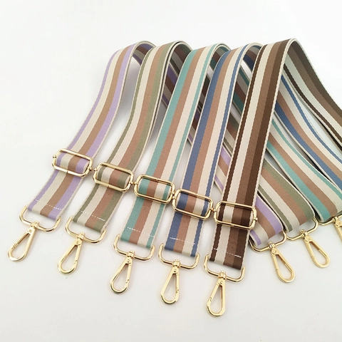 Replacement Shoulder Bag Strap Wide Adjustable Cotton Polyester Patterned Webbing Crossbody Belt Gold Metal Hook