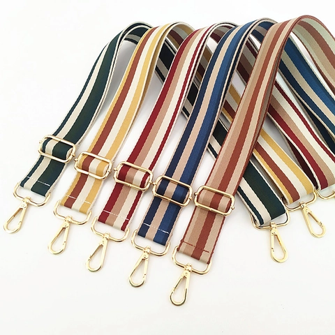 Verstelbare Brede Geweven Tasriem Vervanging Voor Crossbody Tassen Contrast Gestreepte Canvas Riem Met Metalen Gespen Vrouwen