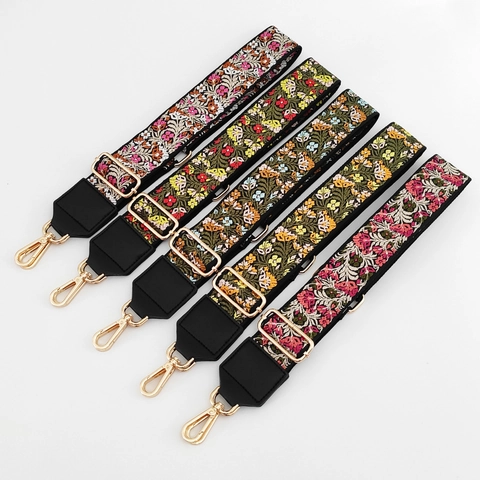 Breiter Schultergurt Taschengurt Ethnisch Blumen Bestickt Jacquard Ersatz Verstellbarer Riemen Für Umhängetaschen