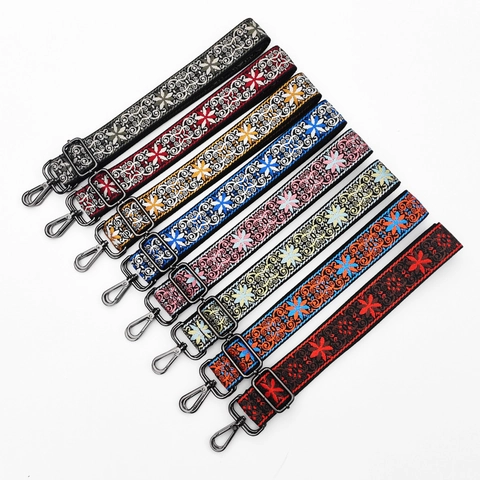 Wide Adjustable Bag Strap Shoulder Strap Ethnic Bohemian Vintage Embroidered Jacquard Polyester Cotton With Metal Hooks