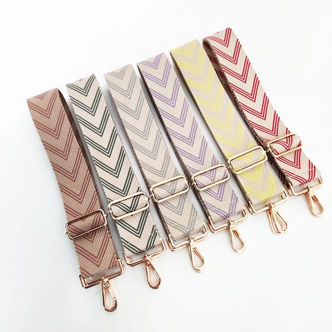 Wide Bag Strap Adjustable Woven Chevron Pattern Shoulder Crossbody Replacement Belt For Handbags Gold Metal Buckles