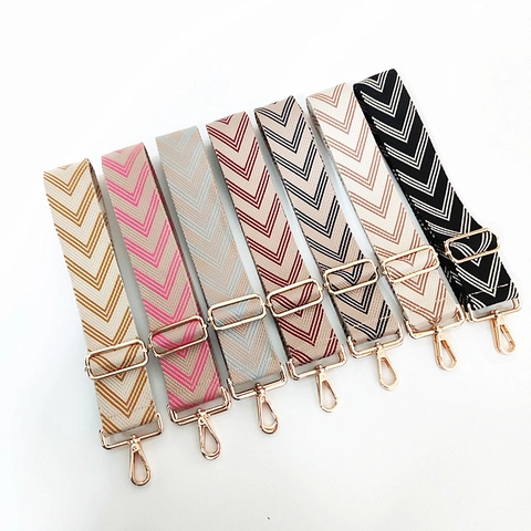 Wide Bag Strap Adjustable Woven Chevron Pattern Shoulder Crossbody Replacement Belt For Handbags Gold Metal Buckles