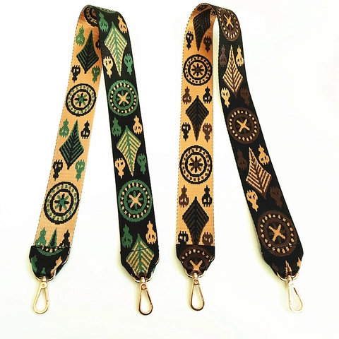 Ethnic Style Wide Shoulder Bag Strap Replacement Jacquard Woven Nylon Canvas Belt Bohemian Geometric Pattern Metal Lobster Clasp
