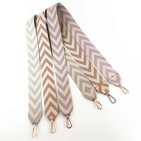 Wide Bag Strap Thick Canvas Webbing Shoulder Crossbody Belt Embroidered Chevron Pattern Jacquard Handbag Replacement Women