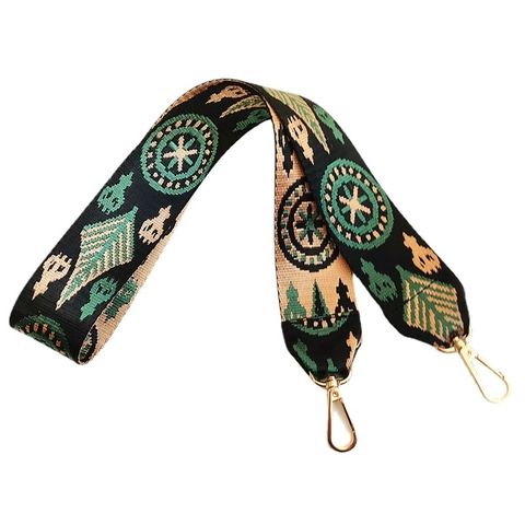 Ethnic Style Wide Shoulder Bag Strap Replacement Jacquard Woven Nylon Canvas Belt Bohemian Geometric Pattern Metal Lobster Clasp