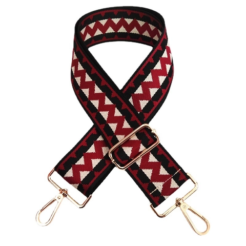 Adjustable Bag Strap Replacement Wide Canvas Shoulder Crossbody Belt Bohemian Geometric Zigzag Pattern Metal Buckle