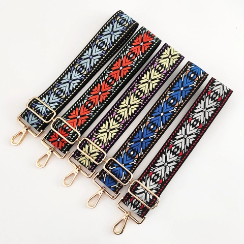 Verstellbarer Breiter Taschengurt Polyester Baumwolle Ethno Bohemian Jacquard Muster Umhängetasche Ersatz Schultergurt Goldene Schnallen