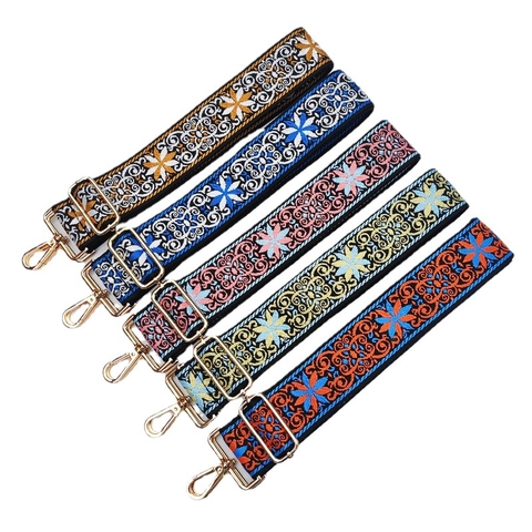 Adjustable Replacement Bag Strap Wide Polyester Cotton Ethnic Embroidery Jacquard Crossbody Shoulder Purse Accessories