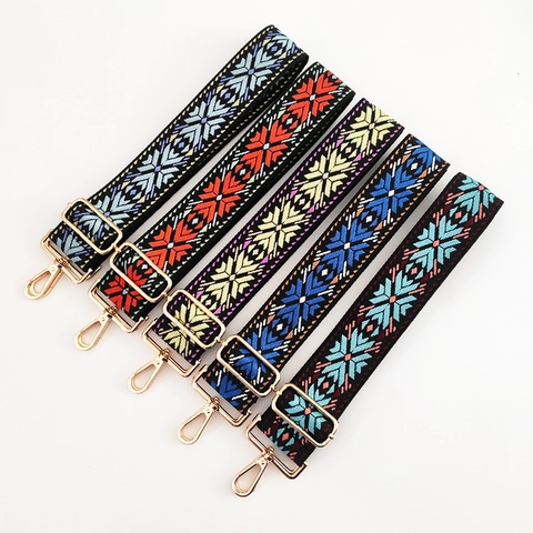 Verstellbarer Breiter Taschengurt Polyester Baumwolle Ethno Bohemian Jacquard Muster Umhängetasche Ersatz Schultergurt Goldene Schnallen