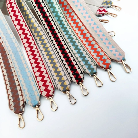 Women Ethnic Style Wide Woven Bag Strap Replacement Adjustable Jacquard Shoulder Strap With Metal Clasp For Crossbody Bag