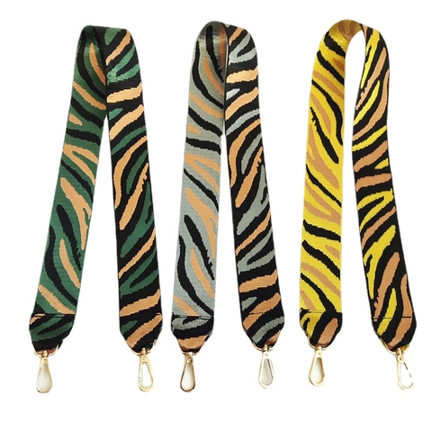 Wide Bag Strap Replacement Nylon Woven Animal Zebra Print Shoulder Crossbody Handle With Metal Gold Buckles