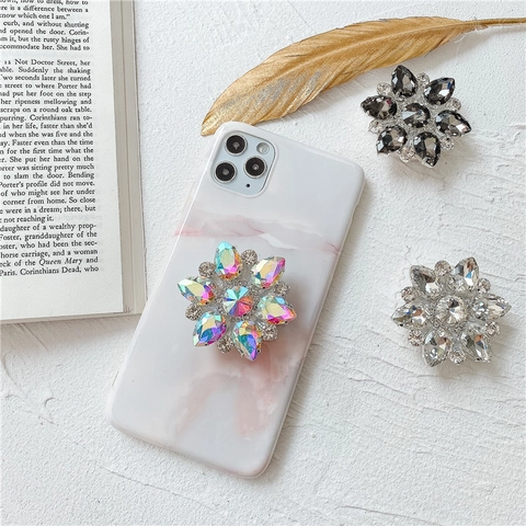 Support De Poignée De Téléphone À Strass Floraux De Luxe Support Extensible Support Mobile En Cristal Alliage Pliable