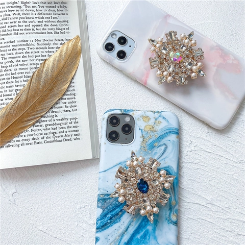 Supporto Pieghevole Per Telefono Fiocco Di Neve Lega Strass Perla Artificial Sintetica Cristallo Retrattile Estensibile Universale Scrivania Accessorio Lusso