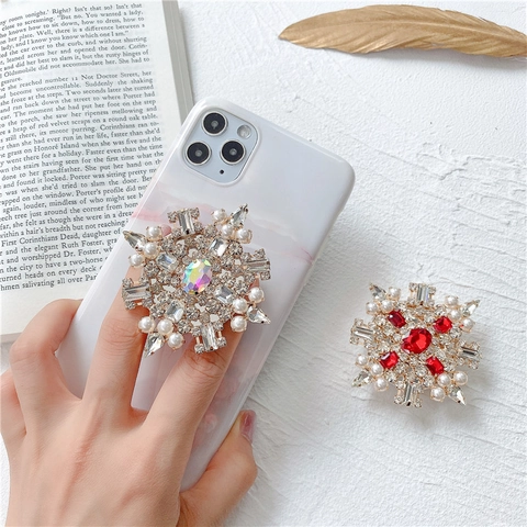 Supporto Pieghevole Per Telefono Fiocco Di Neve Lega Strass Perla Artificial Sintetica Cristallo Retrattile Estensibile Universale Scrivania Accessorio Lusso