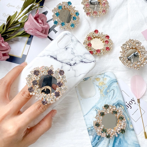 Rhinestone Spiegel Handyhalterung Faltbarer Ausziehbarer Kristall Rotierender Kosmetikspiegel Ständer Bling Luxus Zubehör
