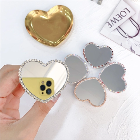Herzförmiger Strass Spiegel Handyhalter Expandierender Griff Für Smartphone Bling Mode Accessoire